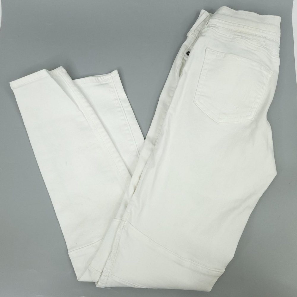 True Religion Halle Moto Jeans Size 26 Mid Rise Super Skinny White Distressed - Picture 2 of 15
